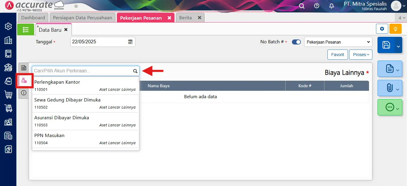 Cara mencatat pekerjaan pesanan